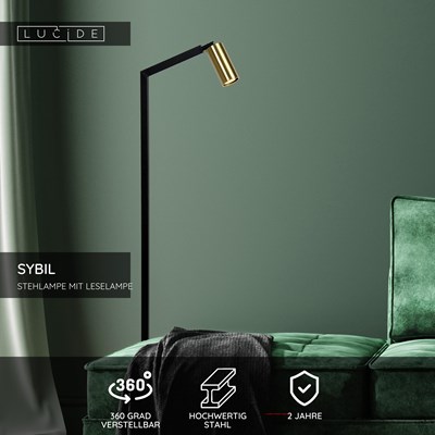 Lucide SYBIL - Stehlampe Mit Leselampe - 1xGU10 - Schwarz